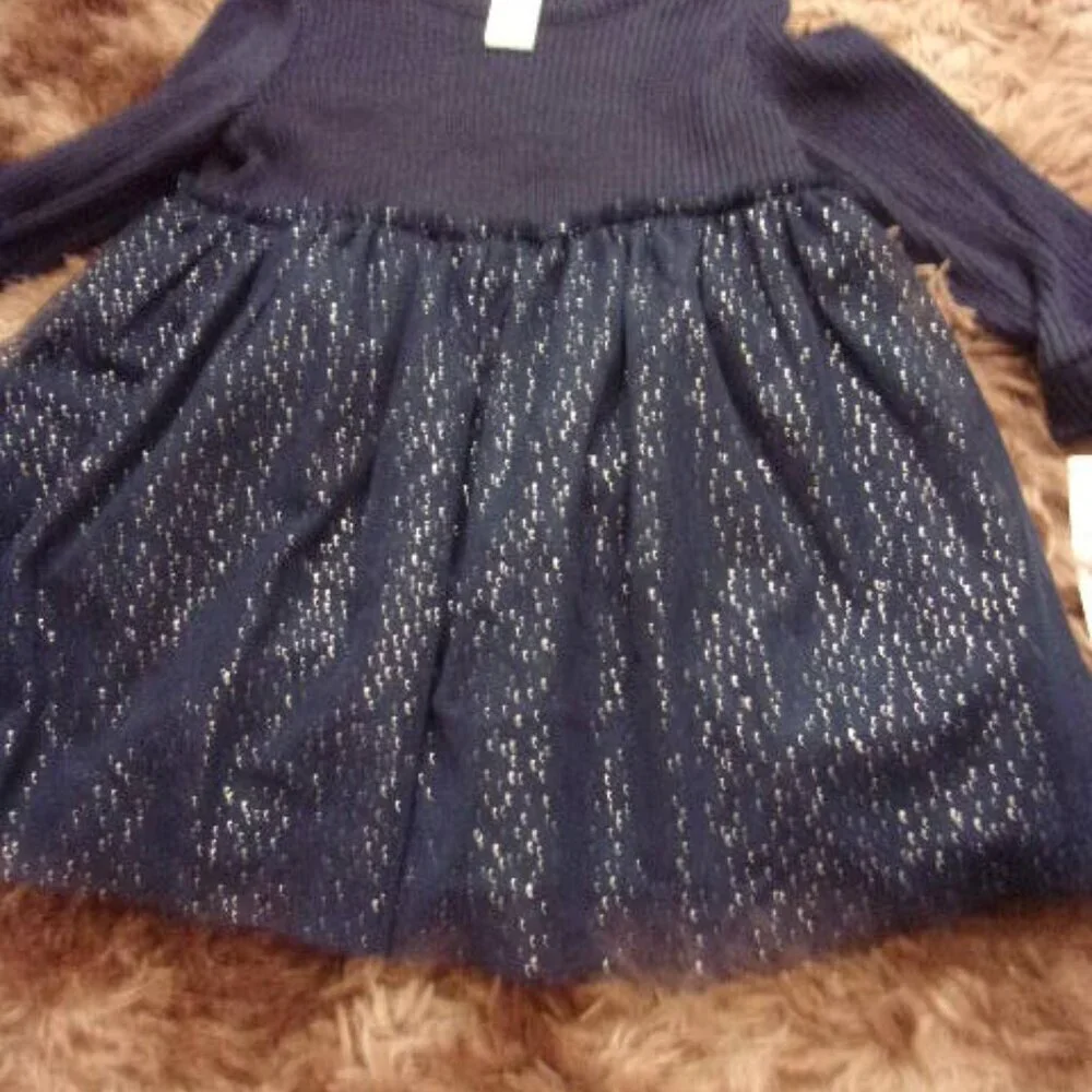 New Carter’s Navy Blue Infant/Toddler Dress with Sparkle Skirt Holiday dress